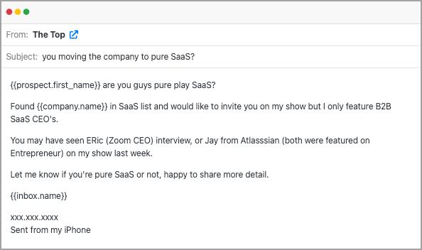 Example of a cold email