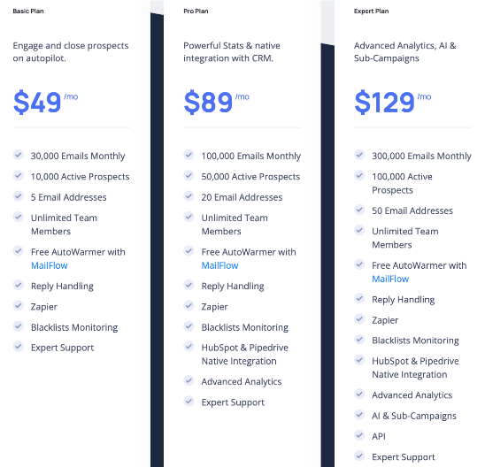 Instantly and QuickMail price comparison