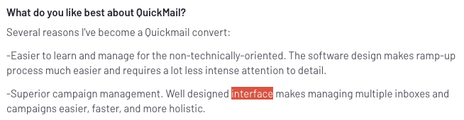 Customers feedback about the intuitive interface of QuickMail